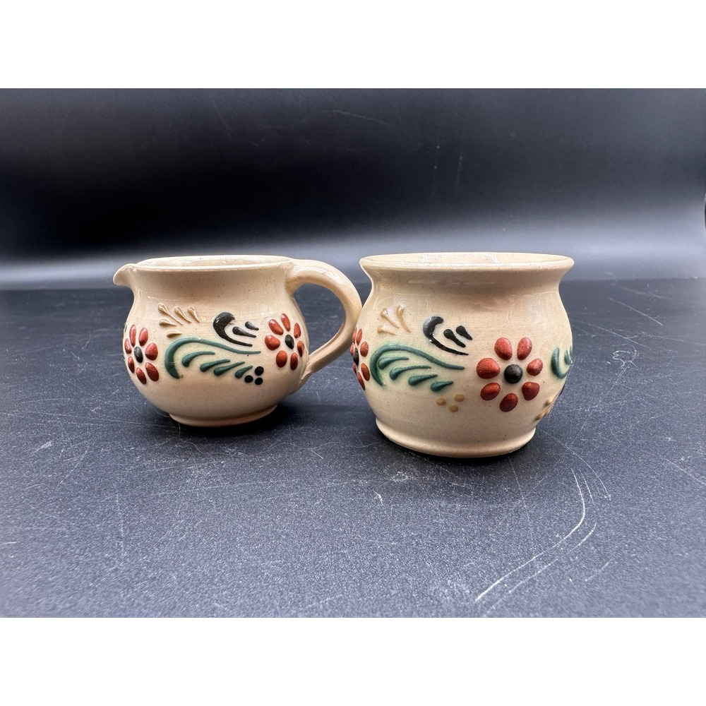 Rothenburger Keramik K. Ehler Creamer Sugar Set Floral Pottery German Stoneware